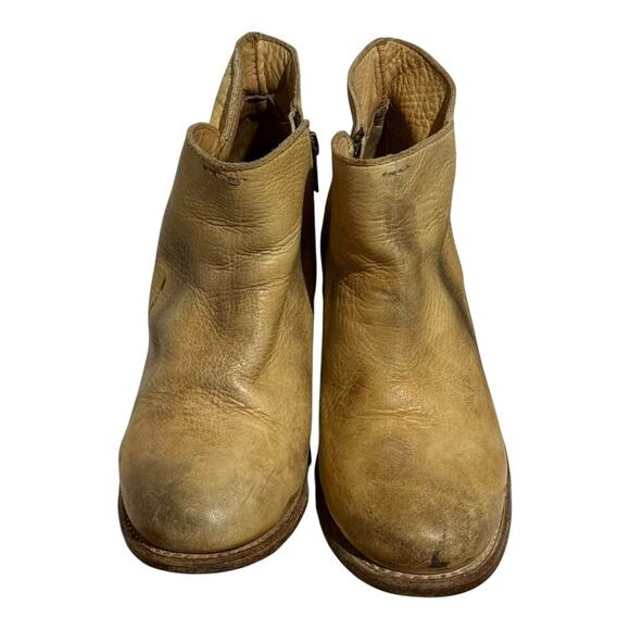 Bed|Stu Tan Leather Heeled Booties Women's 8.5 M Rustic Block Heel Distressed - Picture 3 of 8